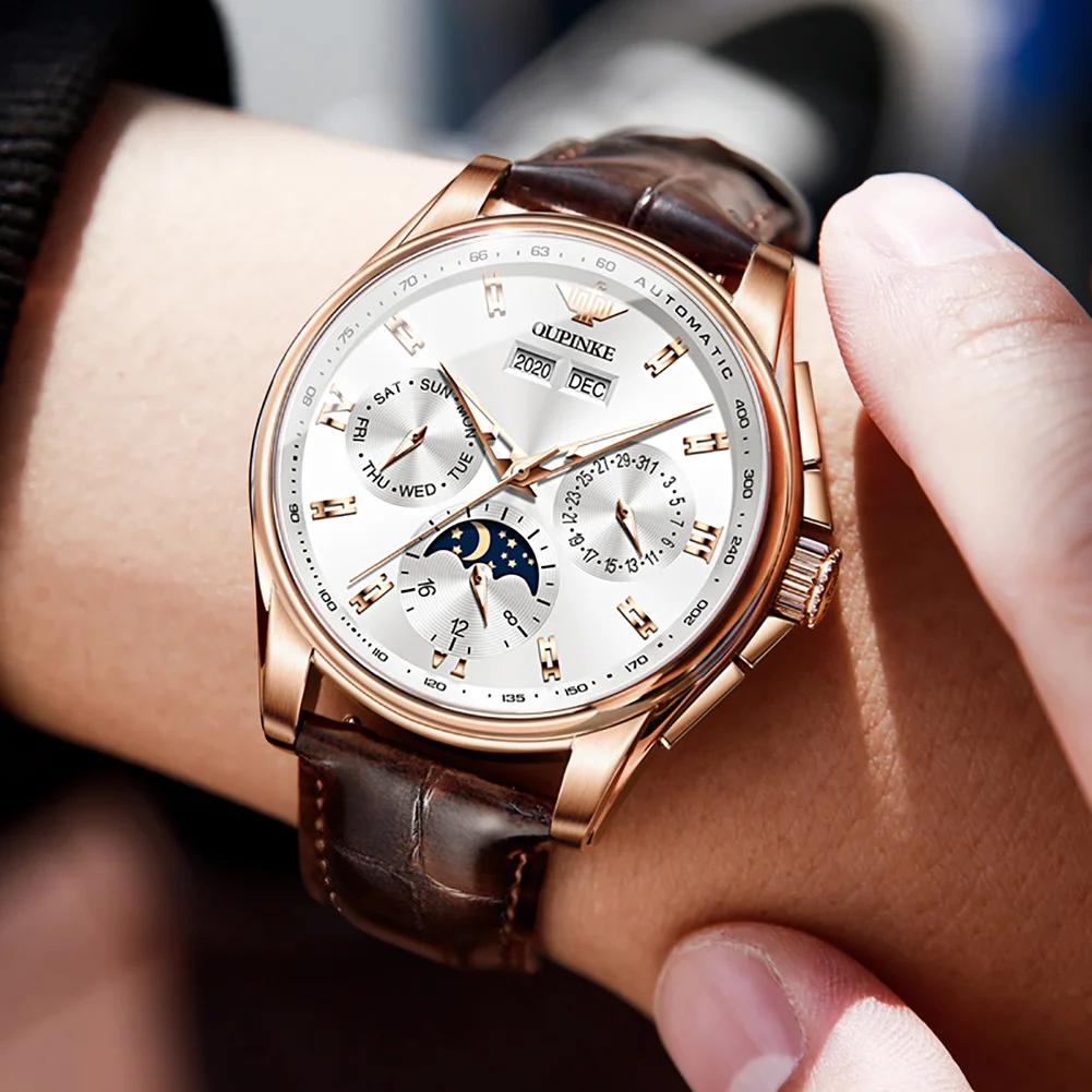 Luxury Men's OUPINKE Watch Leather Watch Band