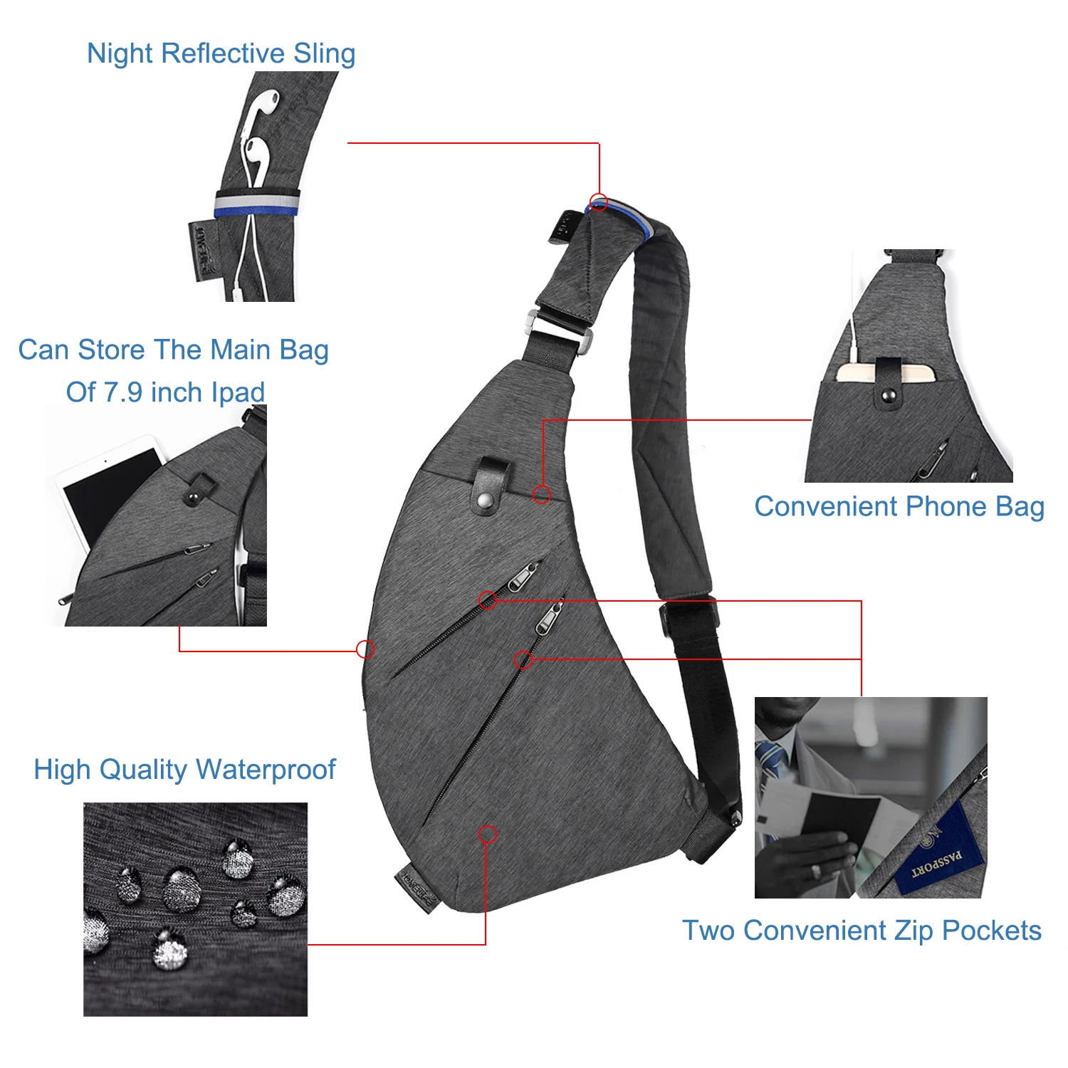 Multifunction Anti Theft Chest Bag Crossbody Pack