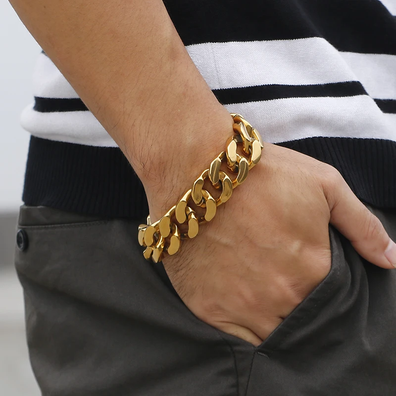 22mm Mens Chunky Bracelet Sturdy Heavy Cuban Chain