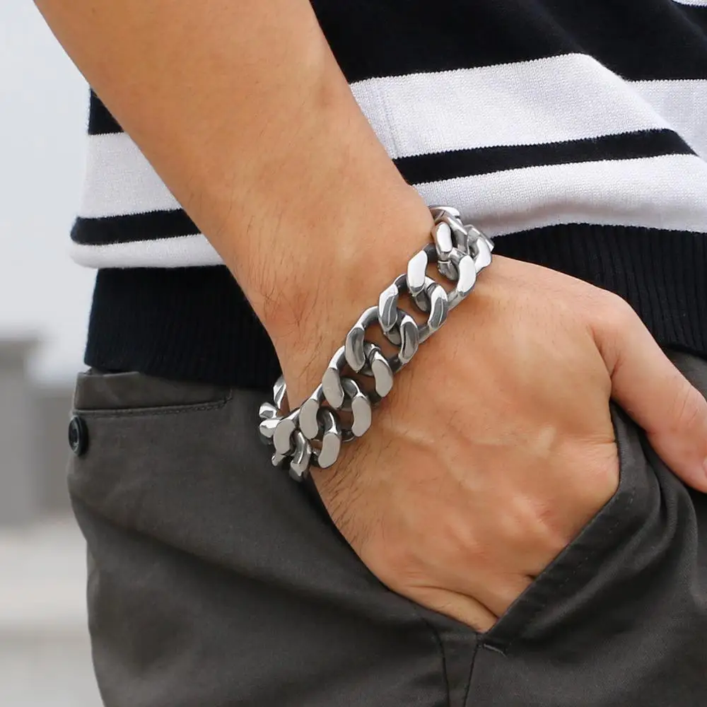 22mm Mens Chunky Bracelet Sturdy Heavy Cuban Chain