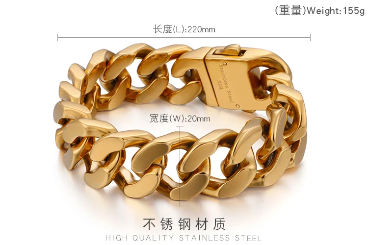 22mm Mens Chunky Bracelet Sturdy Heavy Cuban Chain