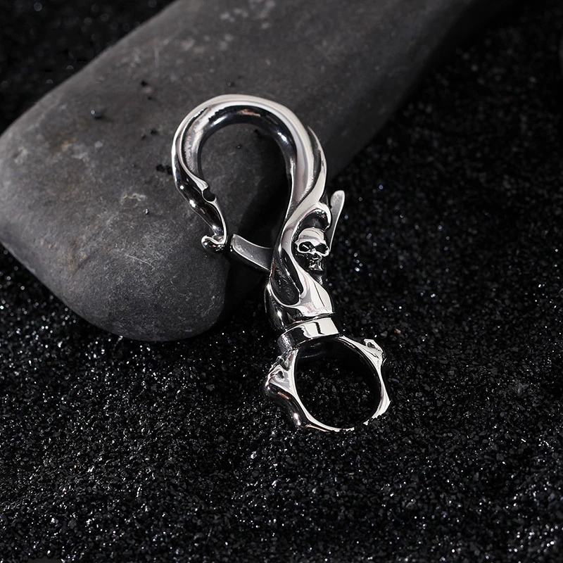 Vintage Stainless Steel Skull Keychain Carabiner