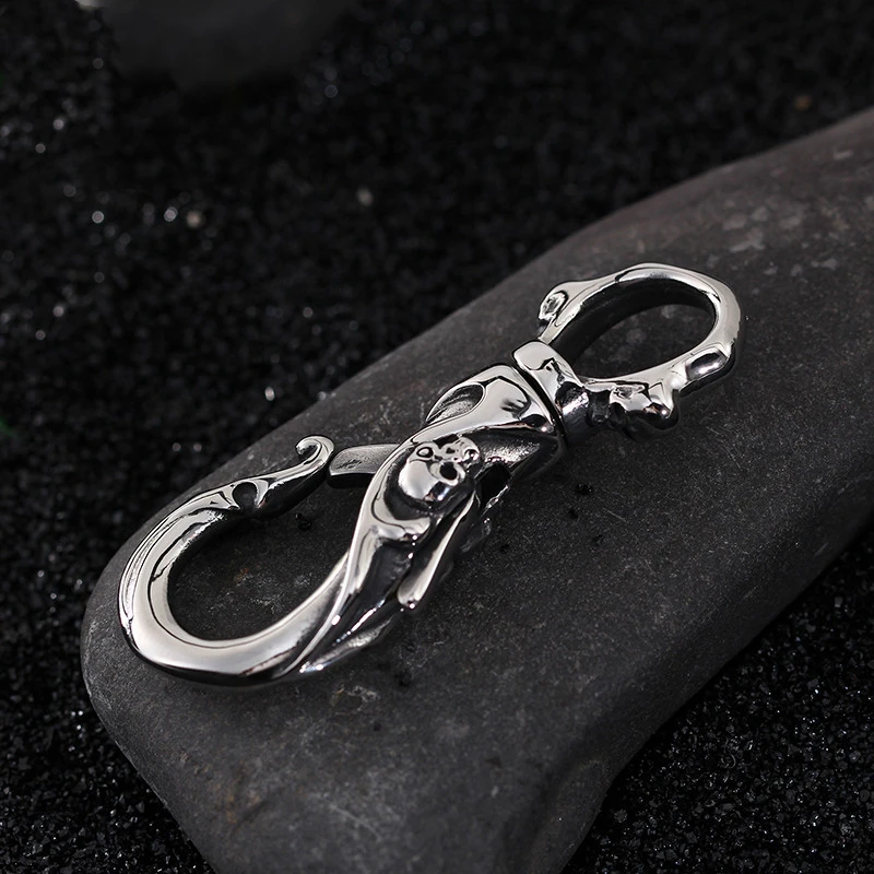 Vintage Stainless Steel Skull Keychain Carabiner