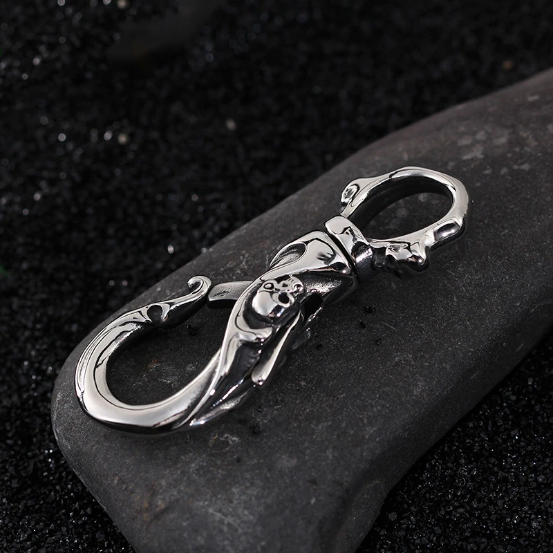 Vintage Stainless Steel Skull Keychain Carabiner