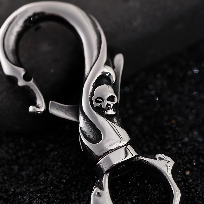 Vintage Stainless Steel Skull Keychain Carabiner
