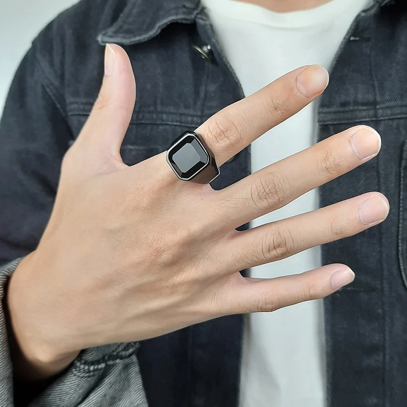 High Quality Men's Square Black Stone Ring