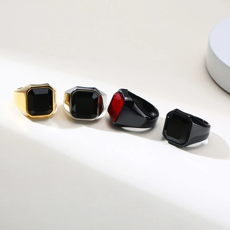 High Quality Men's Square Black Stone Ring