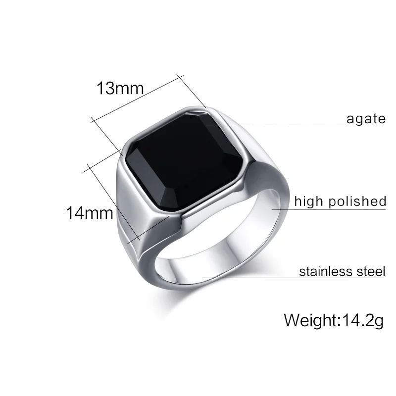 High Quality Men's Square Black Stone Ring