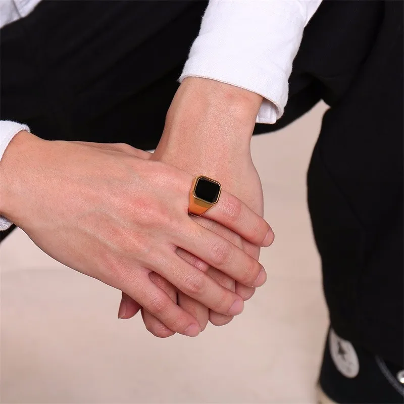 High Quality Men's Square Black Stone Ring