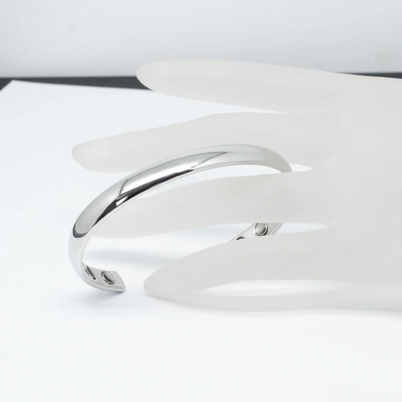 Polished Silver Magnetic Therapy Bangle Cuff Bracelet