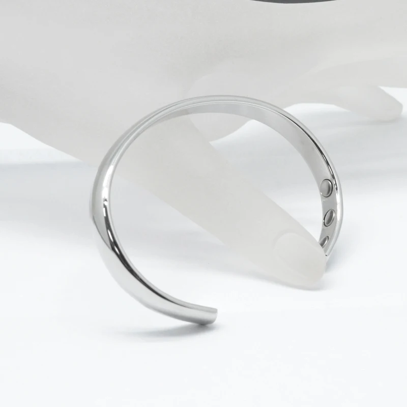 Polished Silver Magnetic Therapy Bangle Cuff Bracelet