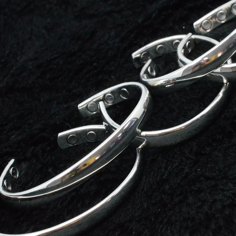Polished Silver Magnetic Therapy Bangle Cuff Bracelet