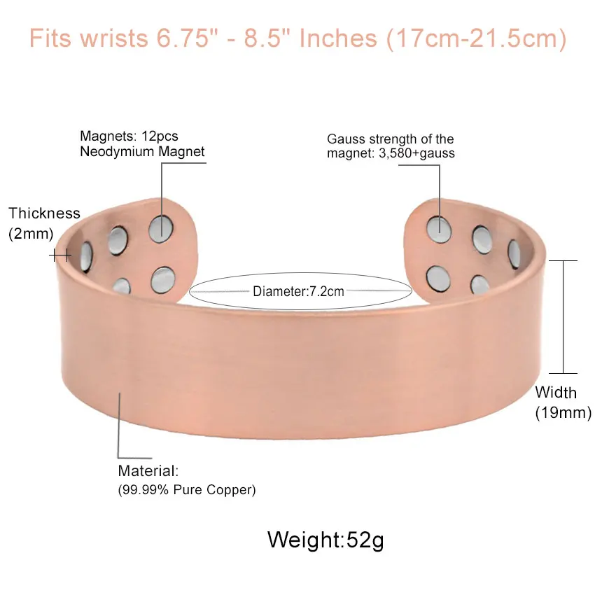 Magnetic Therapy Copper Bracelet 3500 Gauss Magnets