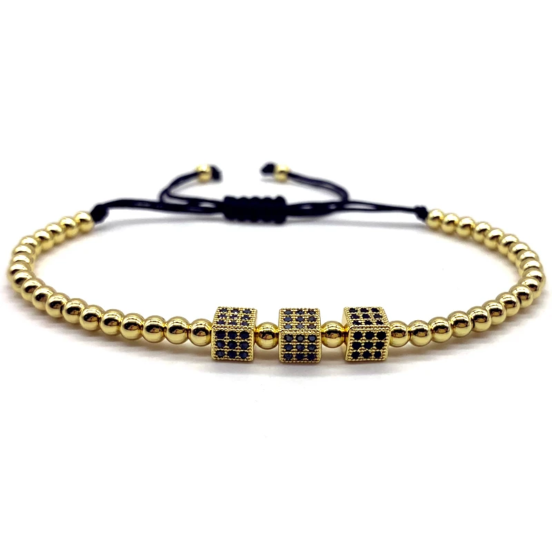 Vintage Black Crown Cube Charm Bracelet