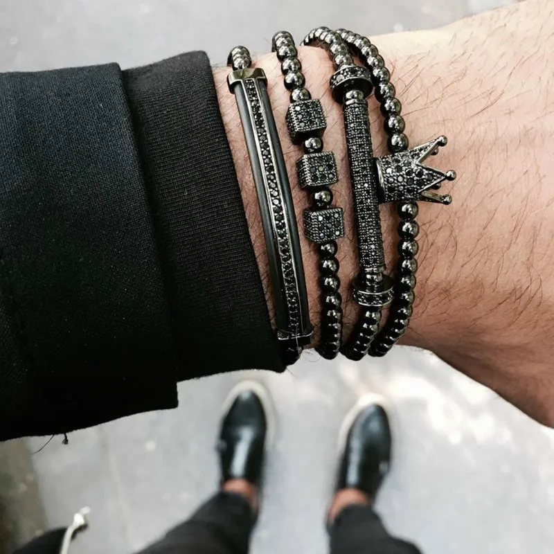 Vintage Black Crown Cube Charm Bracelet
