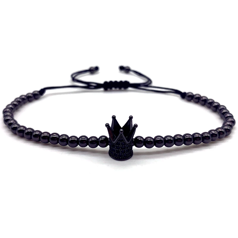 Vintage Black Crown Cube Charm Bracelet