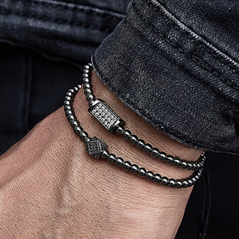 2 Pcs/set Luxurious Handmade Weave Bead Bracelet For Men