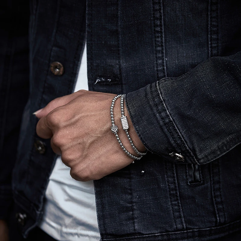 2 Pcs/set Luxurious Handmade Weave Bead Bracelet For Men