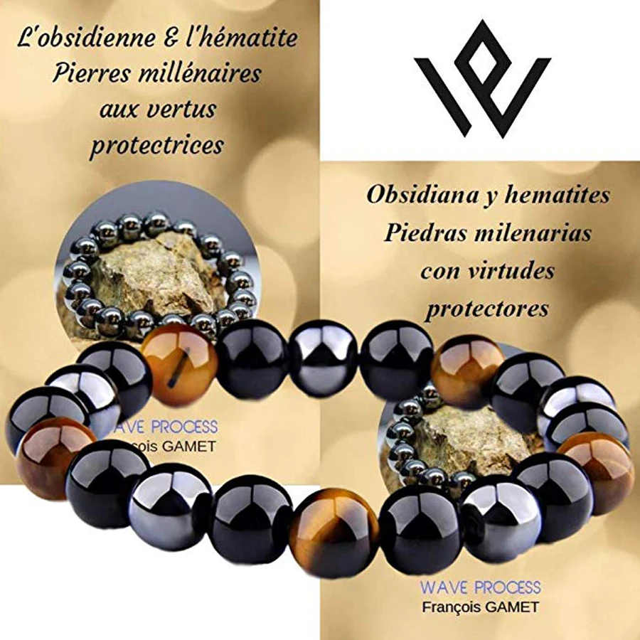 Natural Black Obsidian Hematite Tiger Eye Beads Bracelets