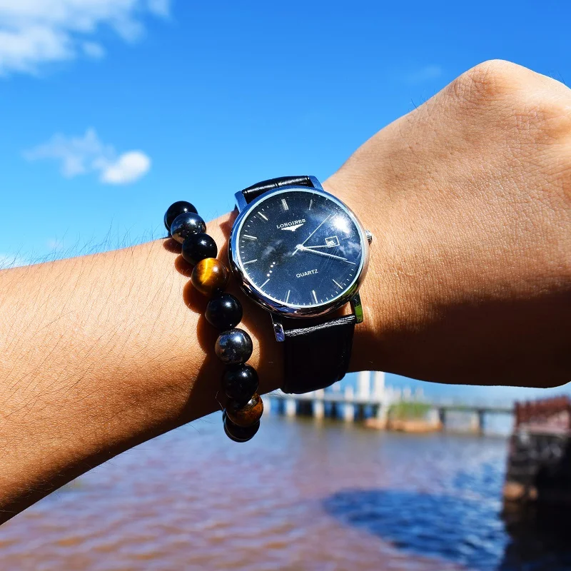 Natural Black Obsidian Hematite Tiger Eye Beads Bracelets
