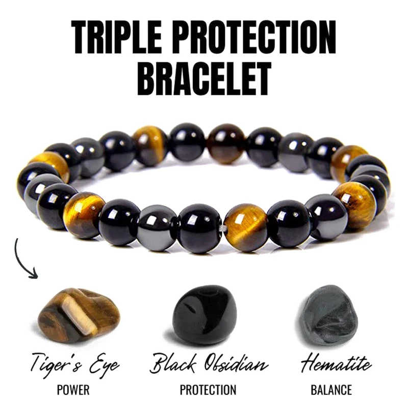 Natural Black Obsidian Hematite Tiger Eye Beads Bracelets
