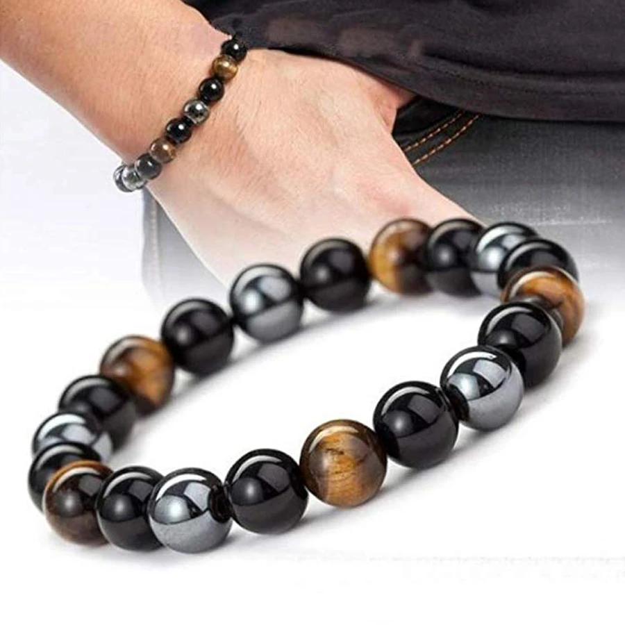 Natural Black Obsidian Hematite Tiger Eye Beads Bracelets