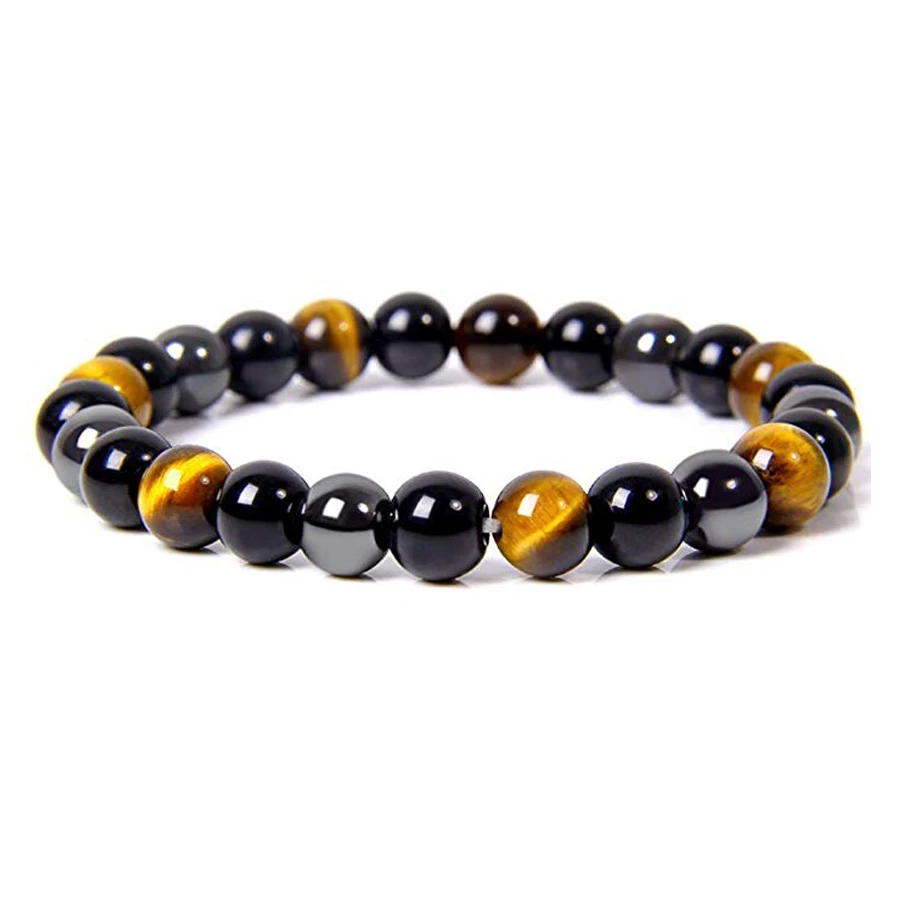 Natural Black Obsidian Hematite Tiger Eye Beads Bracelets