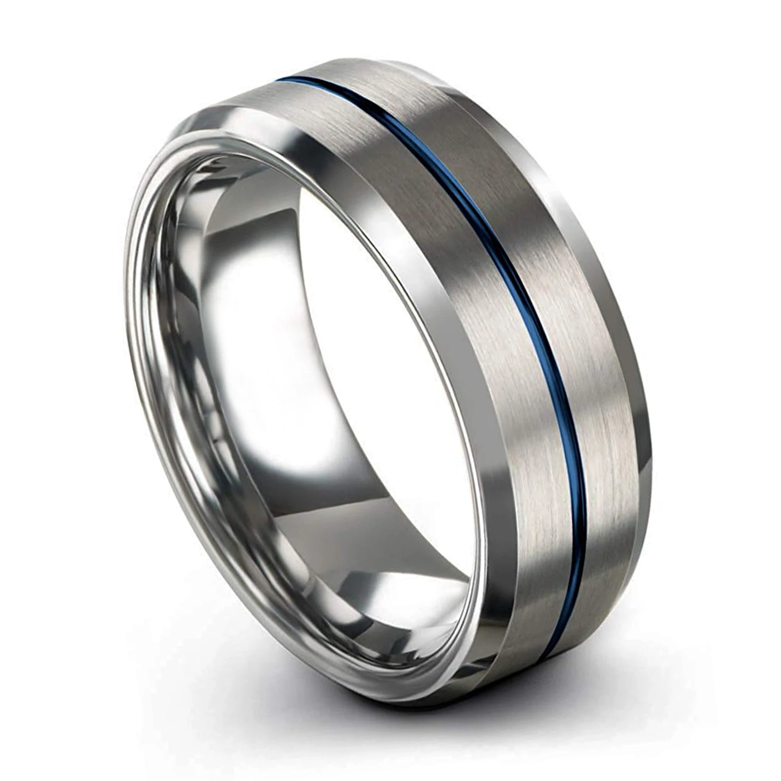 8mm Tungsten Rings for Men with Blue Groove