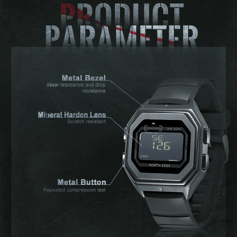 NORTH EDGE Men's Military Smartwatch with Compass