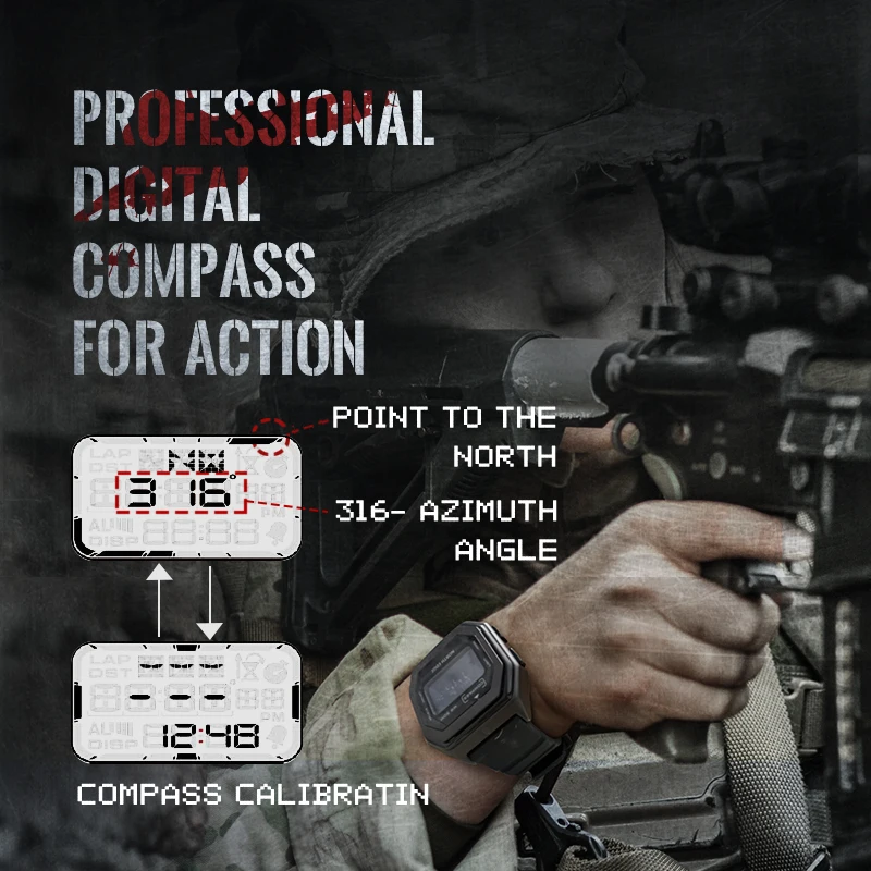 NORTH EDGE Men's Military Smartwatch with Compass
