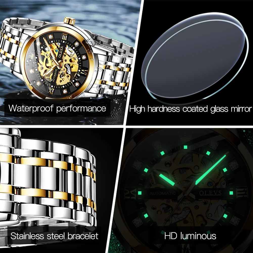 Olevs Automatic Mechanical Hollow Diamond Men's Watch