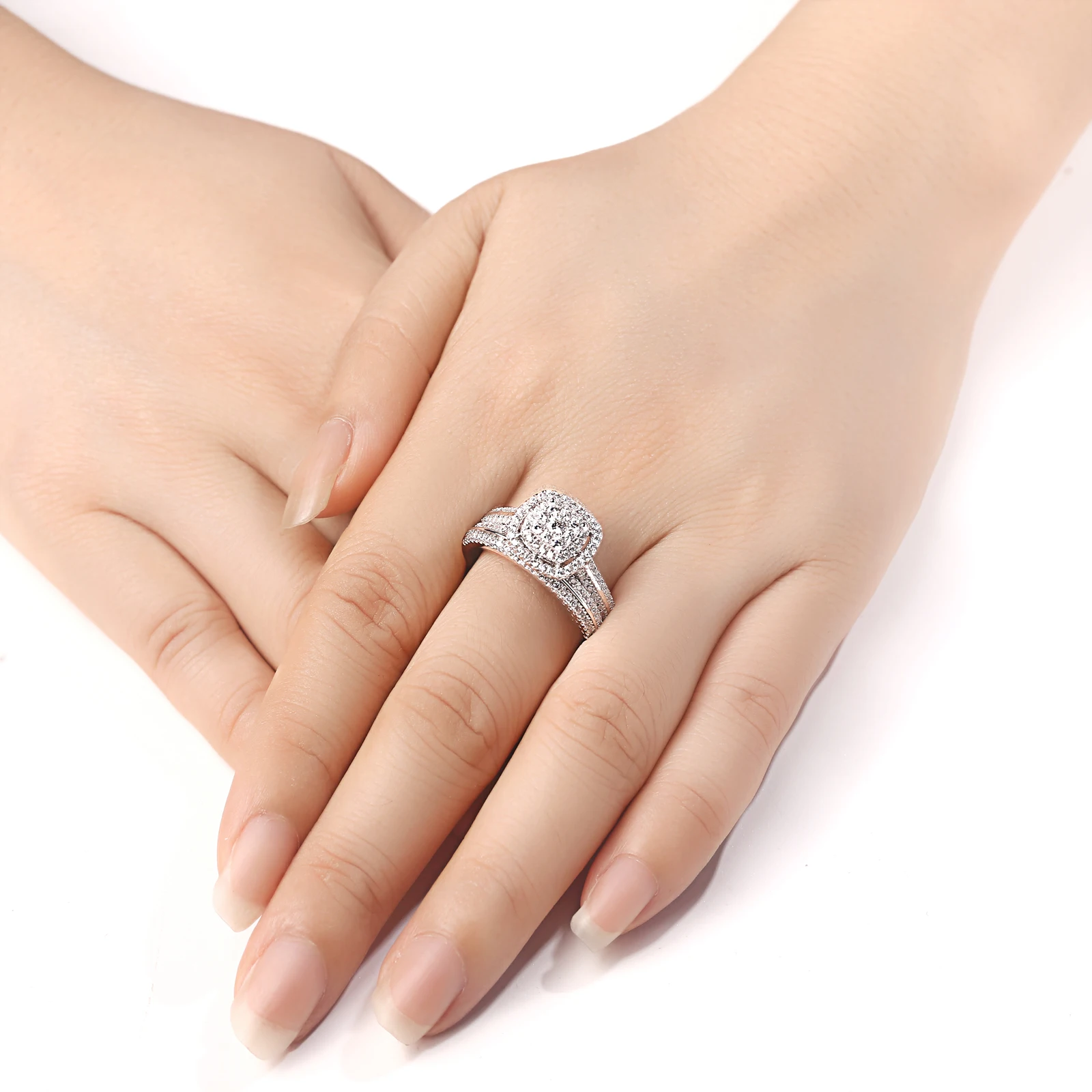 Bridal Set 2Pcs Solid 925 Sterling Silver Engagement Ring