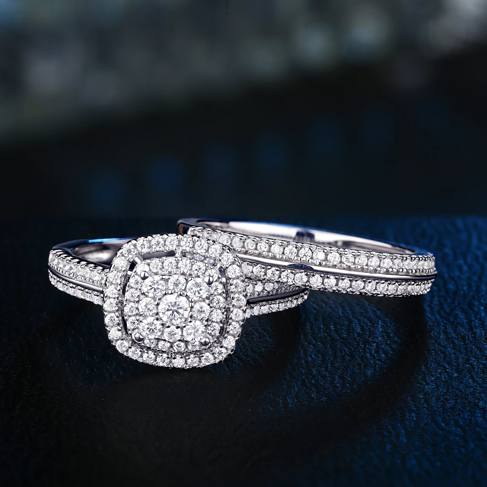 Bridal Set 2Pcs Solid 925 Sterling Silver Engagement Ring