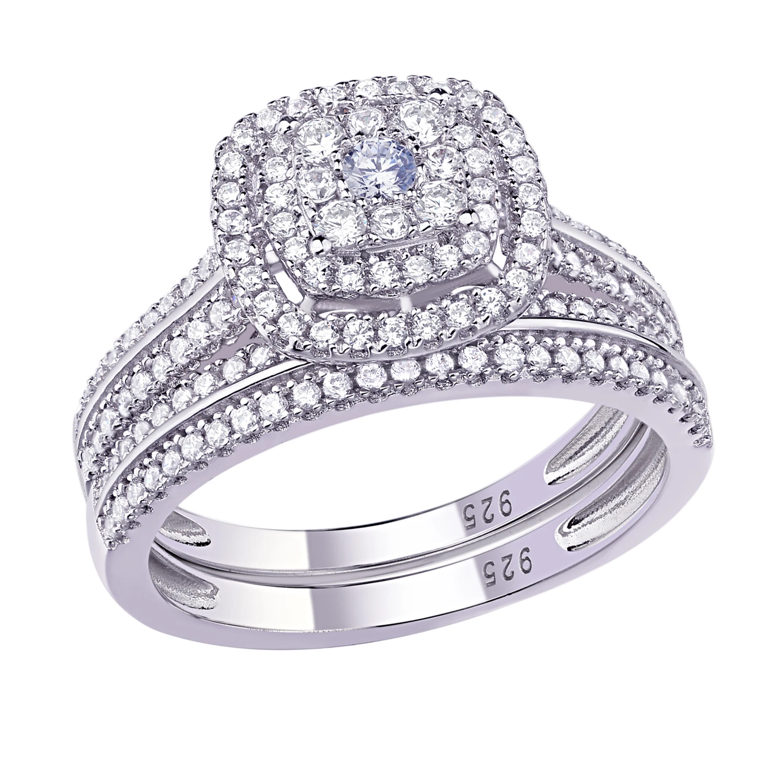 Bridal Set 2Pcs Solid 925 Sterling Silver Engagement Ring