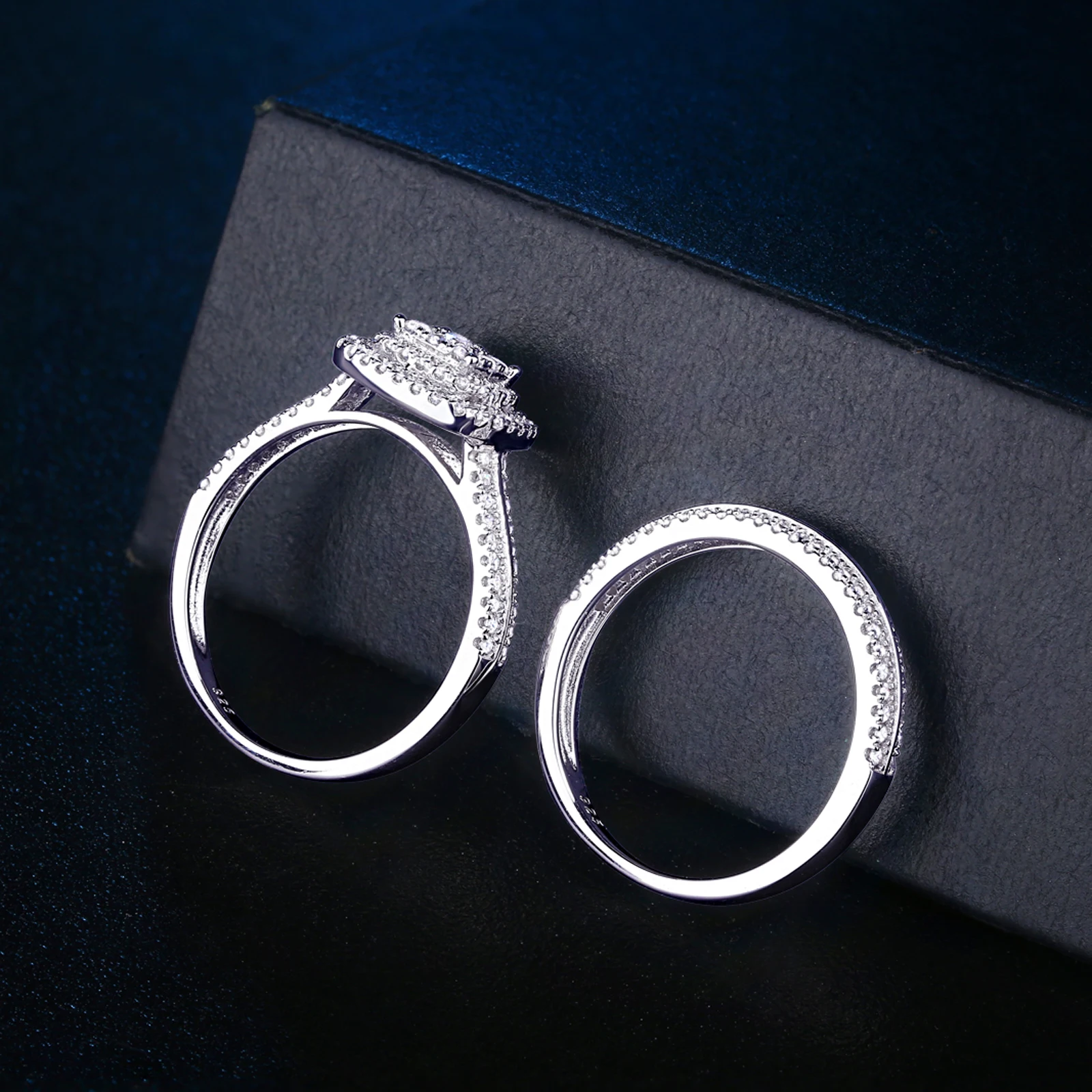 Bridal Set 2Pcs Solid 925 Sterling Silver Engagement Ring