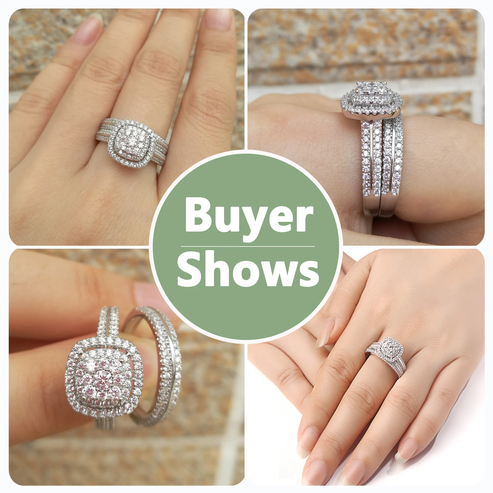 Bridal Set 2Pcs Solid 925 Sterling Silver Engagement Ring
