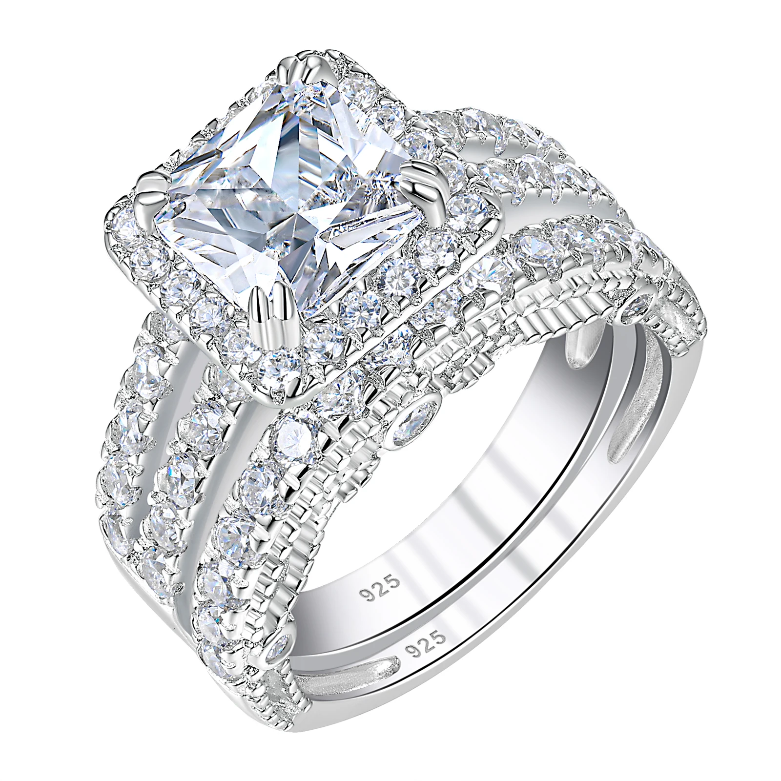Classic 2 Pcs Wedding Ring Set 2.8 Ct Princess Cut