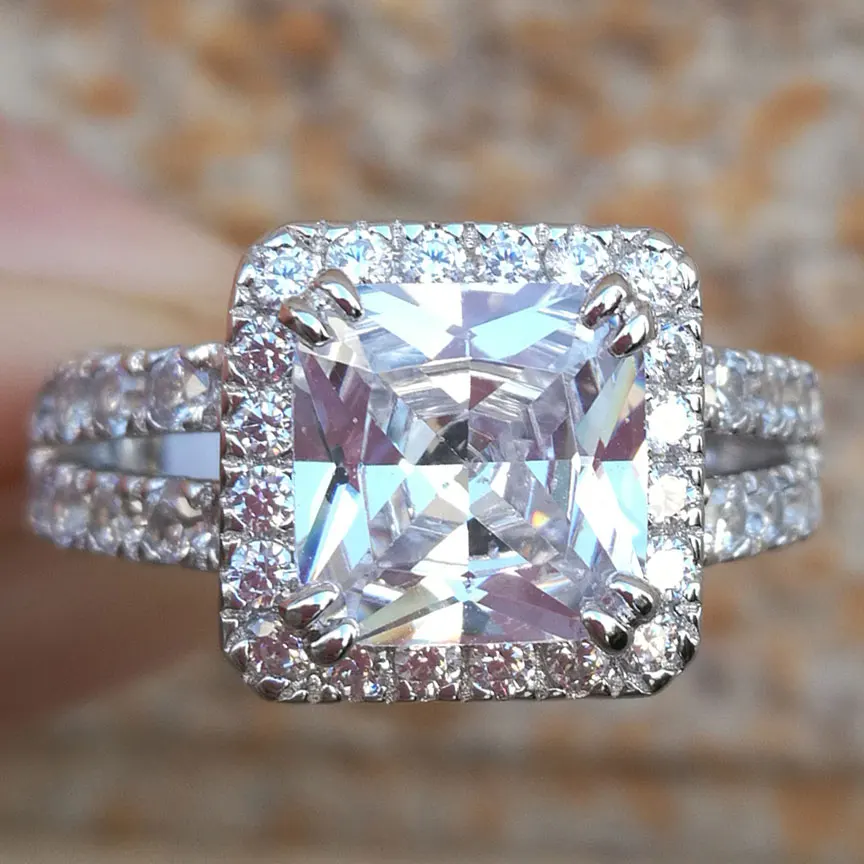Classic 2 Pcs Wedding Ring Set 2.8 Ct Princess Cut