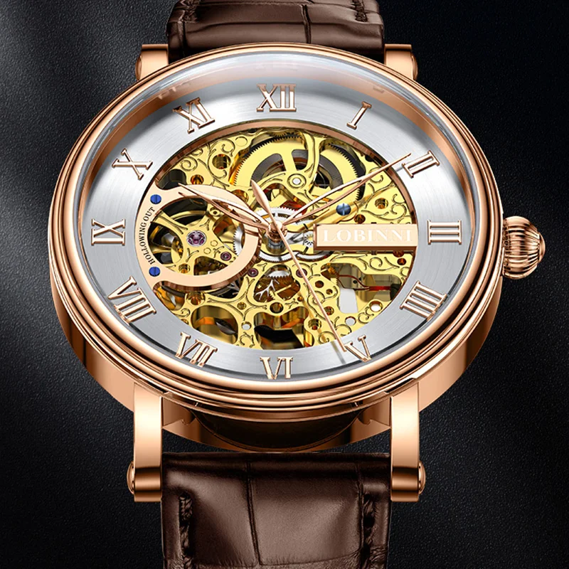 Luxury LOBINNI Skeleton Automatic Watch