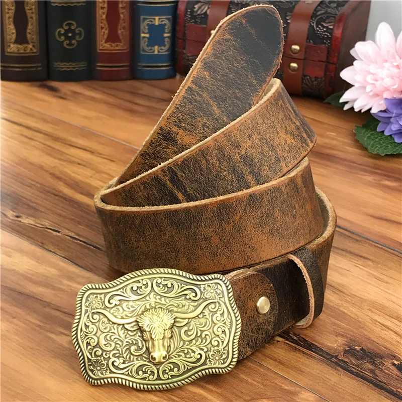 Cowboy Belt Bull Head Buckle Luxury Leather