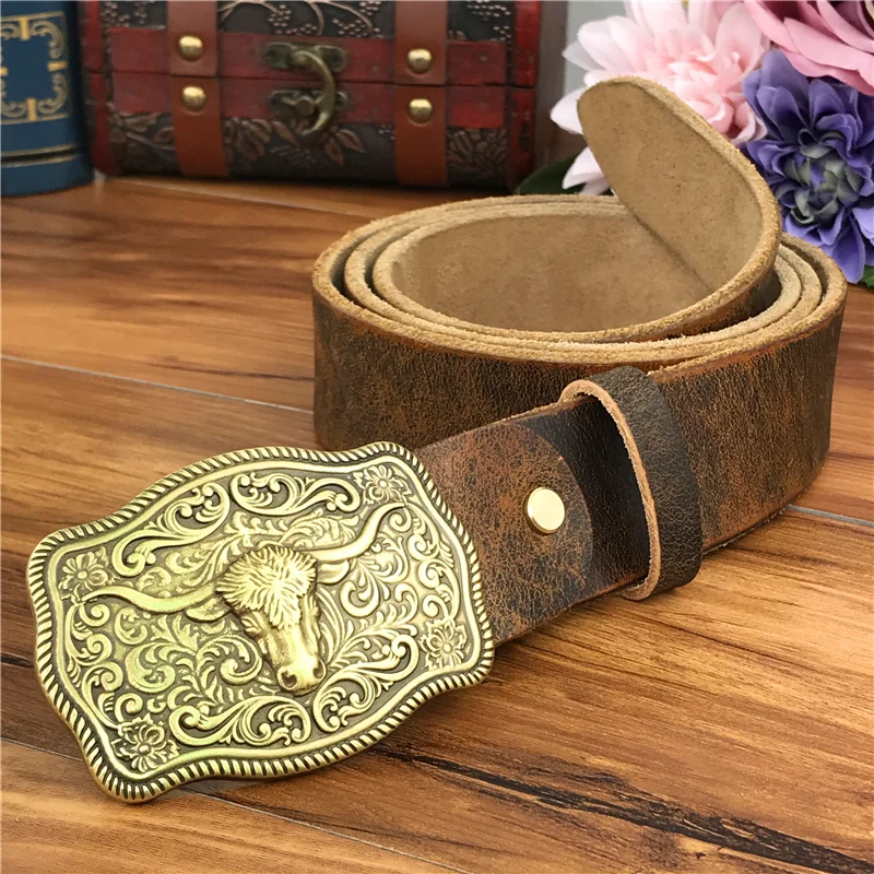 Cowboy Belt Bull Head Buckle Luxury Leather
