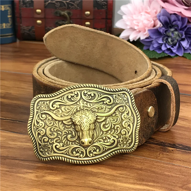 Cowboy Belt Bull Head Buckle Luxury Leather