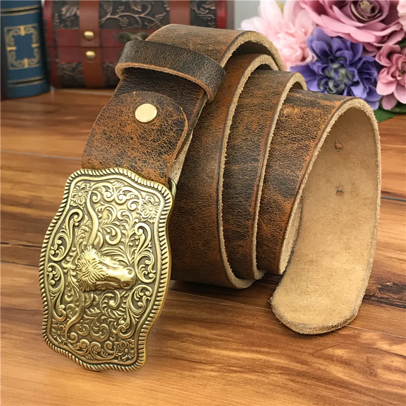 Cowboy Belt Bull Head Buckle Luxury Leather