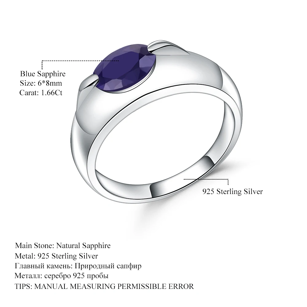 Natural Blue Sapphire Wedding 925 Sterling Silver Ring