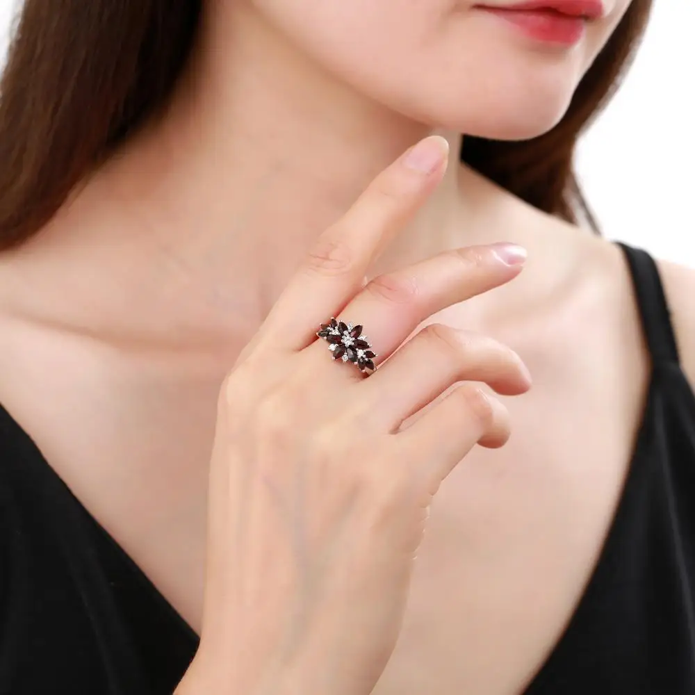 Natural Multicolor Tourmaline Flower Silver Ring