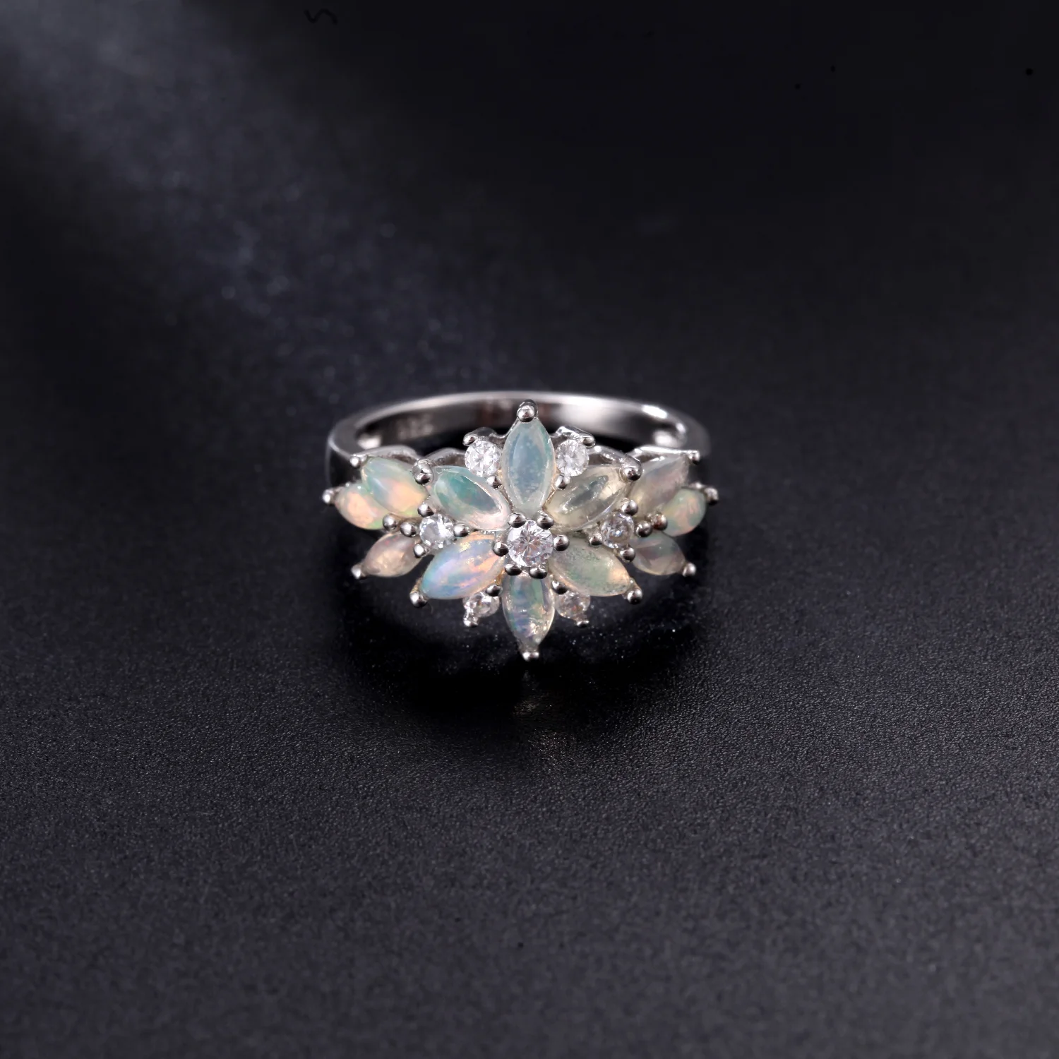 Natural Multicolor Tourmaline Flower Silver Ring