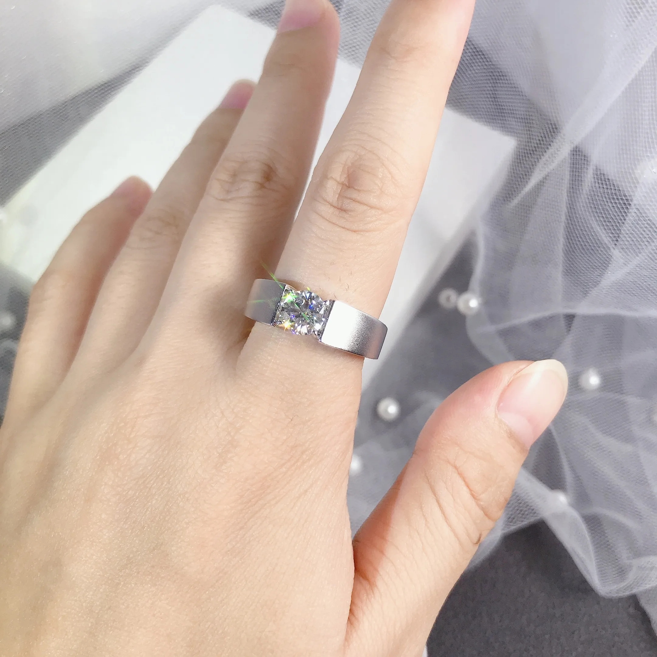 Solitaire Ring Lab Diamond Sterling Silver Ring