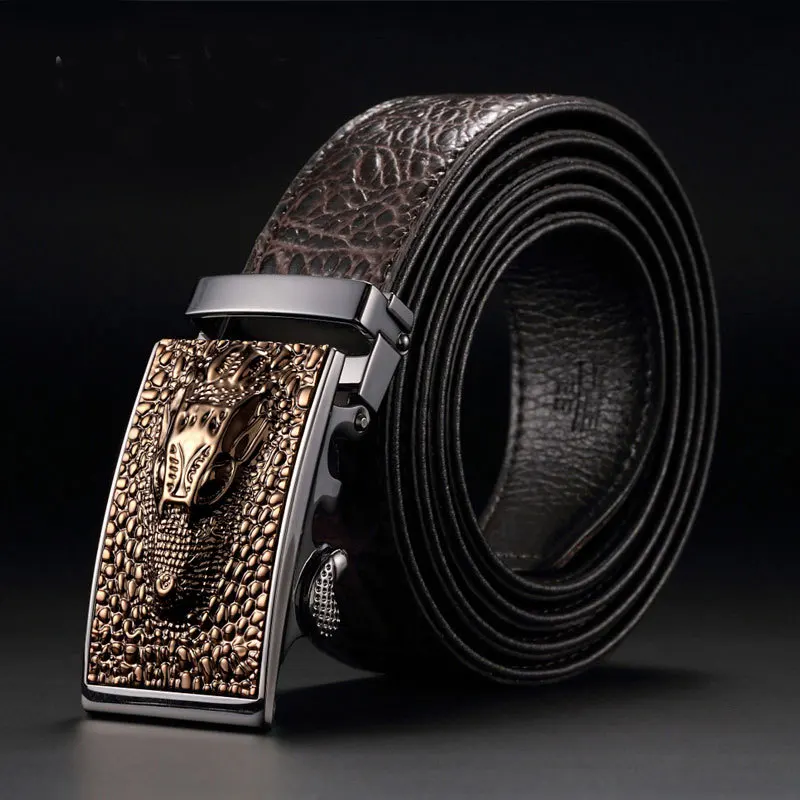 Alligator Head Print Belt Buckle Ratchet Dress Belt