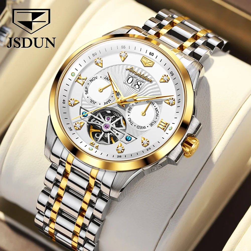 JSDUN Luxury Skeleton Month Week Calendar Watch