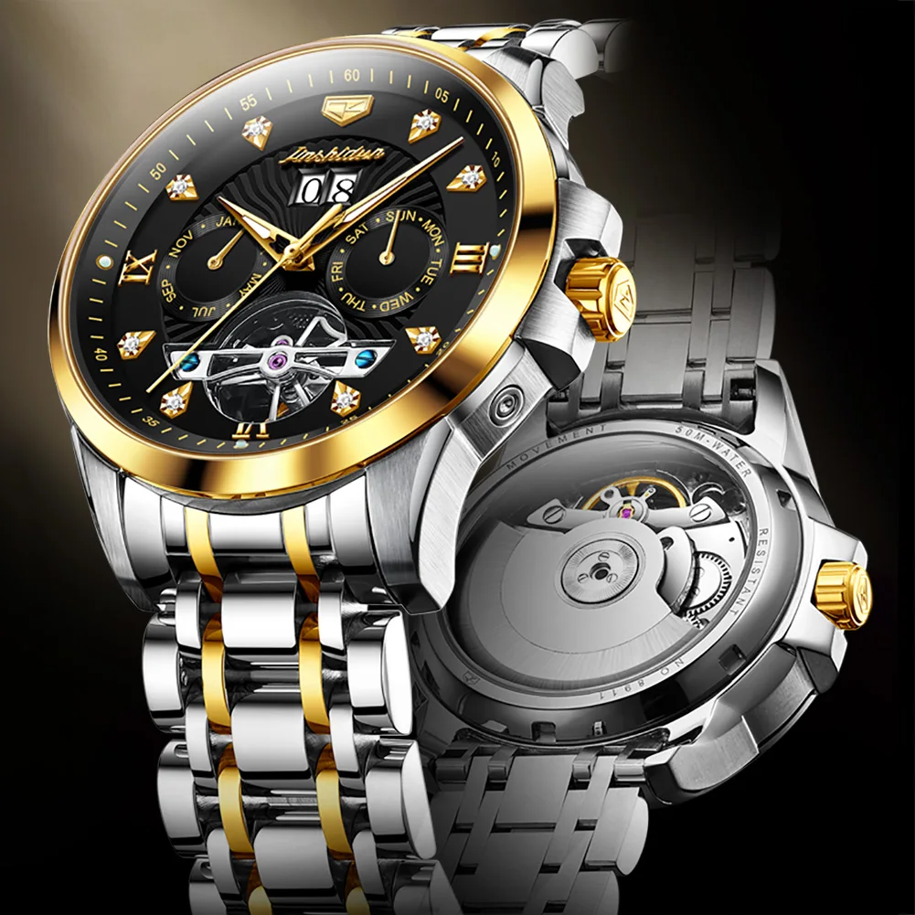 JSDUN Luxury Skeleton Month Week Calendar Watch
